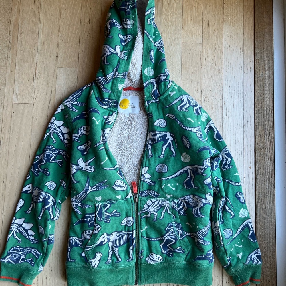 Mini Boden Green Dinosaur Skeleton Hoodie